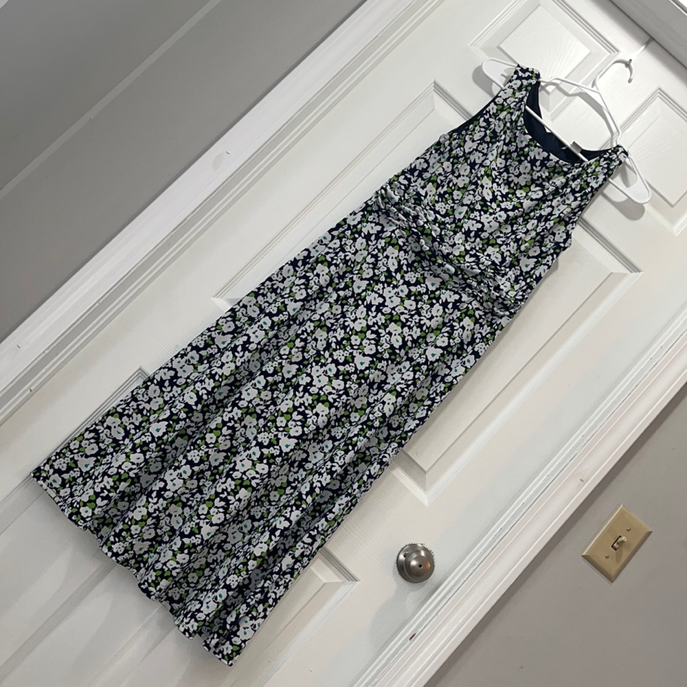 Christopher & Banks Green and Blue Floral Midi Dress